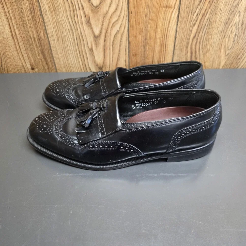 Florsheim Shoes Men 8.5 D Black Leather Tassel Wingtip Dress Loafers Slip On